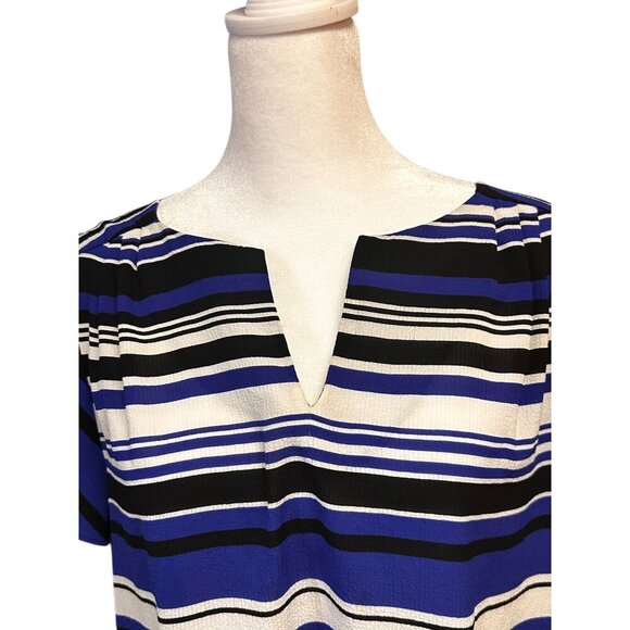 Elle Womens Striped Short Sleeve Top Large Blue & Black Polyester Spandex Blend - Picture 11 of 11